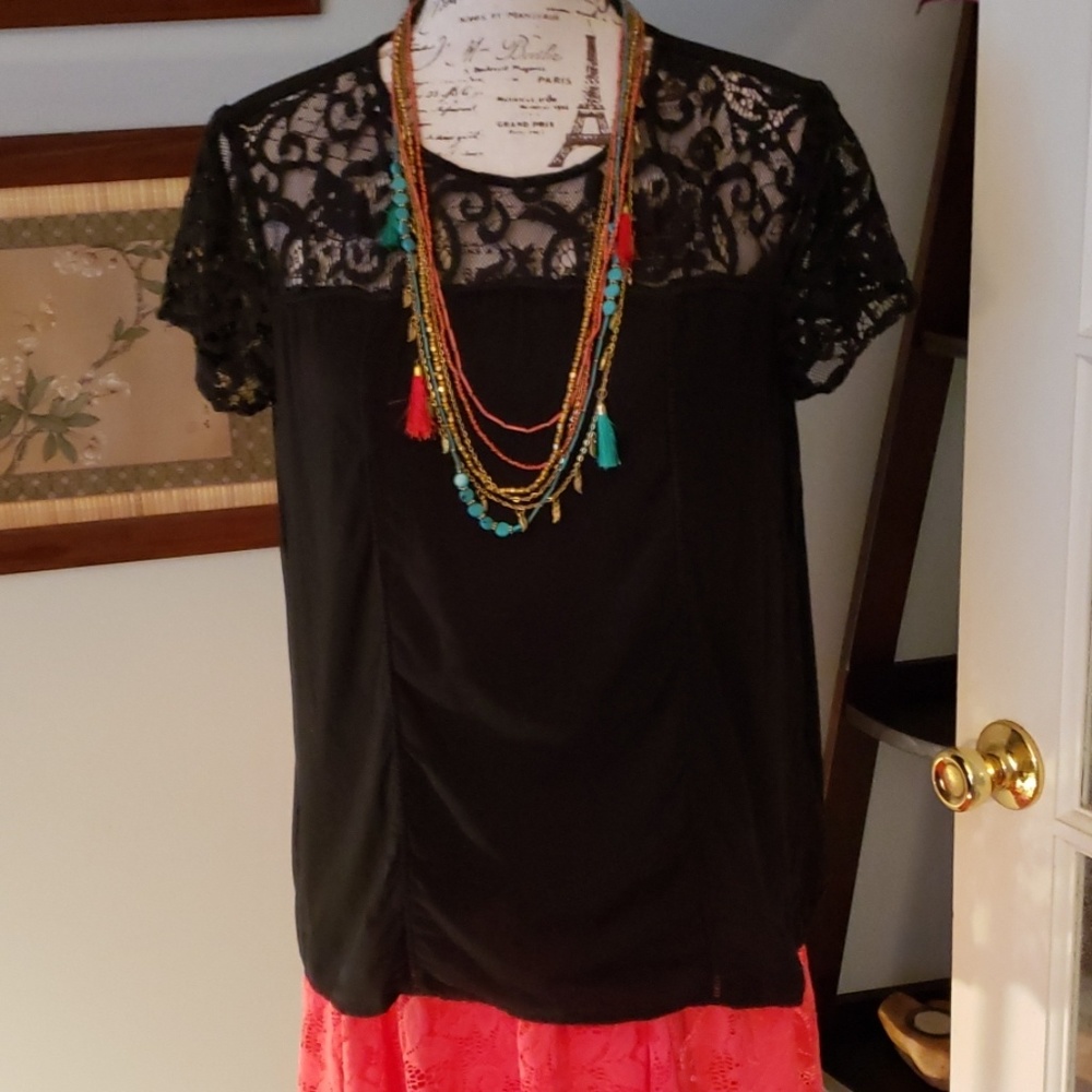 Loft Petites Lace & Crochet Peasant Blouse MP